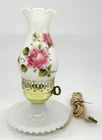 Vintage Milk Glass Dresser Lamp with Hand Painted Rose Shade