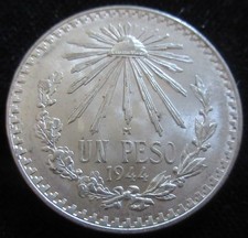 MDS MEXICO MEXICO UN 1 PESO 1944 M, SILVER #AD