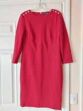 Lauren Ralph Lauren Women's Red Midi Dress, Long Sleeves Size 4.Logo Buttons.
