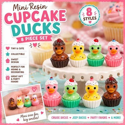 8 Mini Resin Cupcake Ducks   Sweet Dessert Duck Figurines, Collectible, Party
