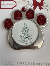 2022 Metal Mini Photo Pet Paw Christmas Ornament Silver By Studio Decor, NEW