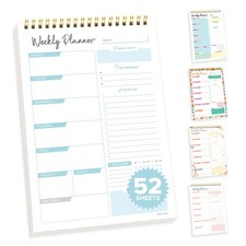 Decorably 52 Sheets Blue Undated Weekly Planner Notepad Portrait, Fancy