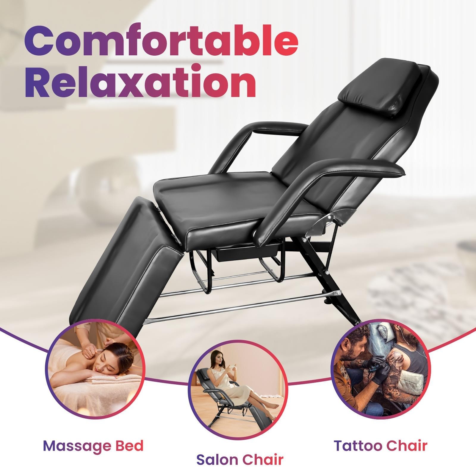 Black/White Massage Table Tattoo Chair 881lbs Facial Bed Spa Bed  w/Stool