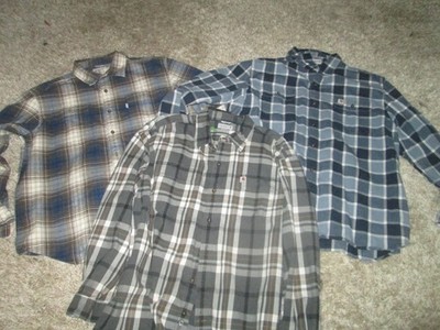 3 MENS CARHARTT MULTI PLAID FLANNEL BUTTON FRONT SHIRTS 2XL XXL ORIGINAL FIT
