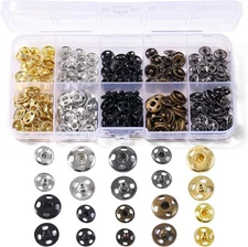 200 Fabric Snaps in 5 Colors, 8mm & 10mm Snap Buttons for Sewing Projects