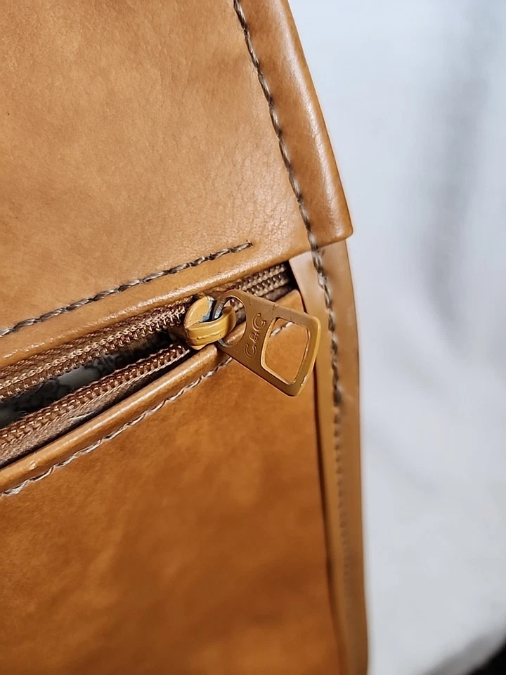 Bolso de hombro vintage de cuero tostado HARTMANN interior de cachemira con cremallera  Foto 4 de 4