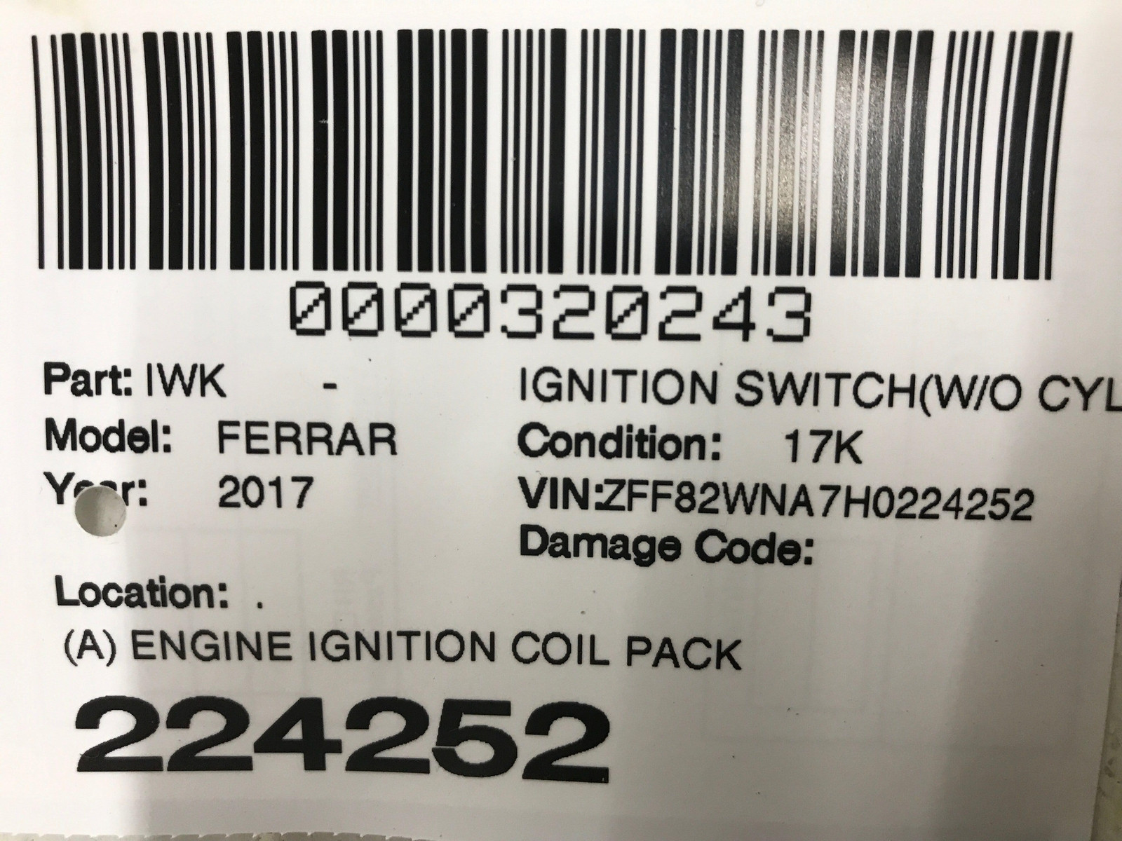 Ferrari GTC4Lusso T 2017-2020 Ignition coil P/N 290850