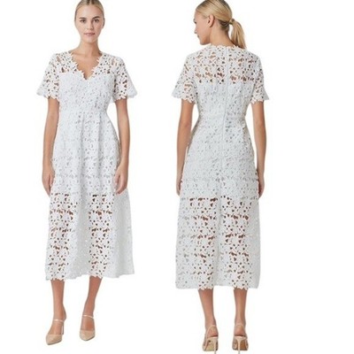 NWT Endless Rose Lace Short Sleeve Midi Dress White Size S retail $110