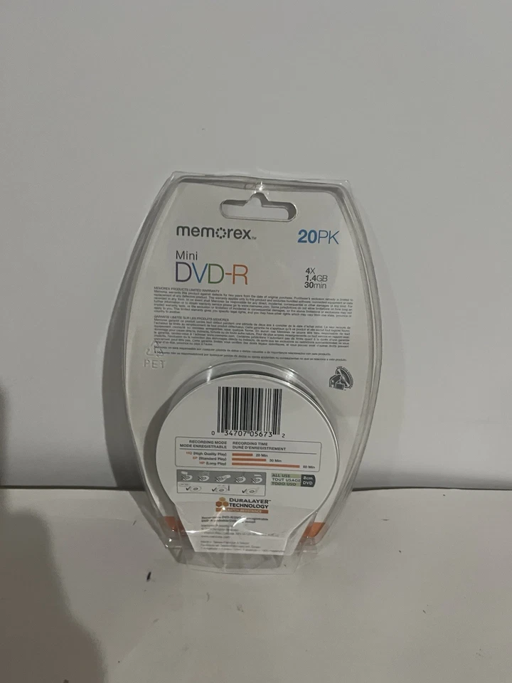Memorex MINI DVD-R 1.4 GB 30 Min Single Sided 20 Pack New Sealed - Image 2 of 2