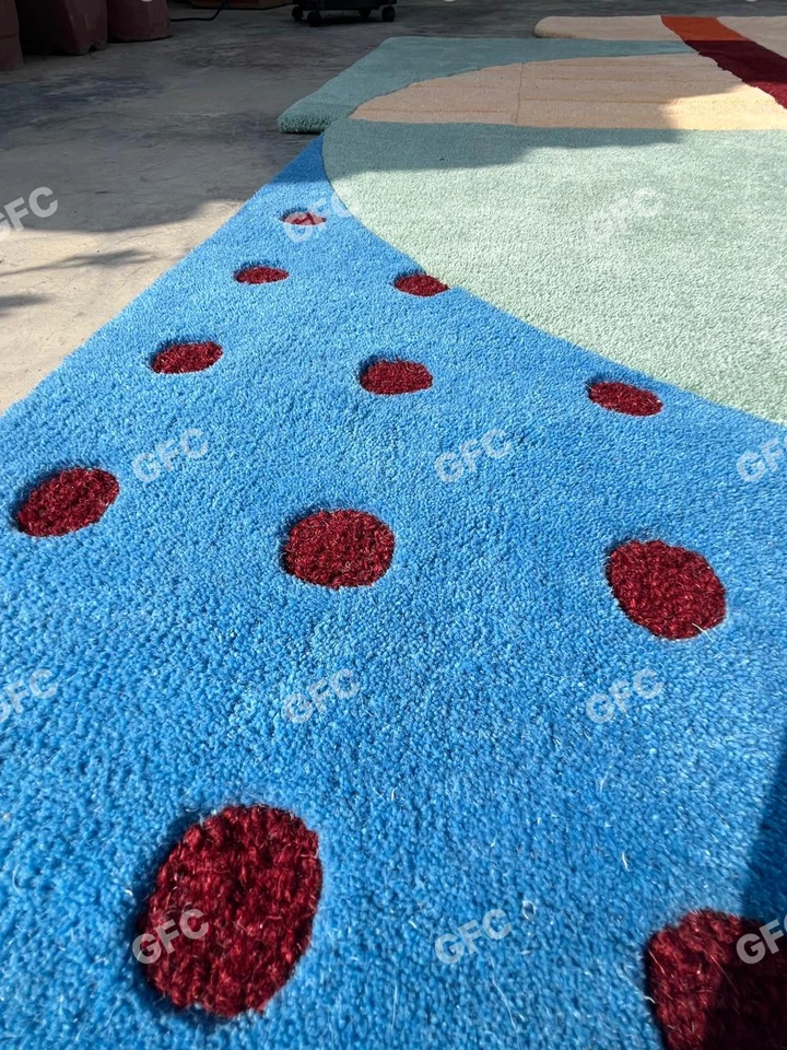 Red blue 8x10 Aesthetic 100% NZ wool Designer Area Hand tufted Rug For Any Room. - Image 3 of 4