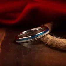 Women's Deer Antler Fishing Line Wedding Band, 4mm Real Antler Engagement Ring