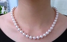 Gorgeous AAA+ 9-8 mm Akoya white natural pearl necklace 18” 16" 14K