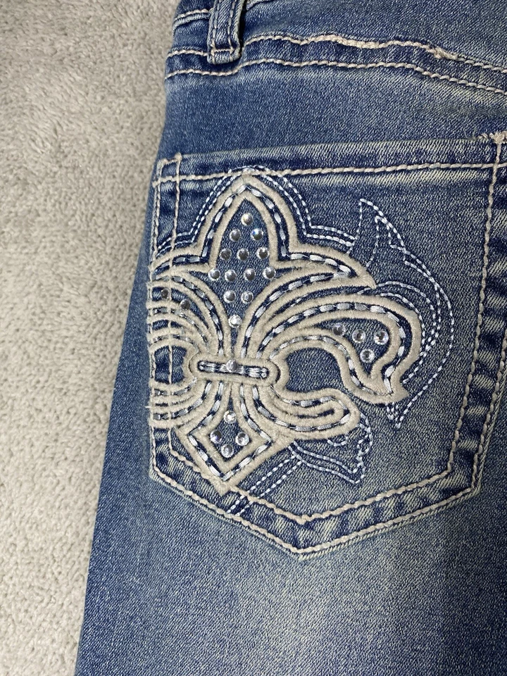 YMI Womens Jeans 27 33 Rhinestone Pockets Embellished Flare Denim Fade Bling - Image 4 of 4
