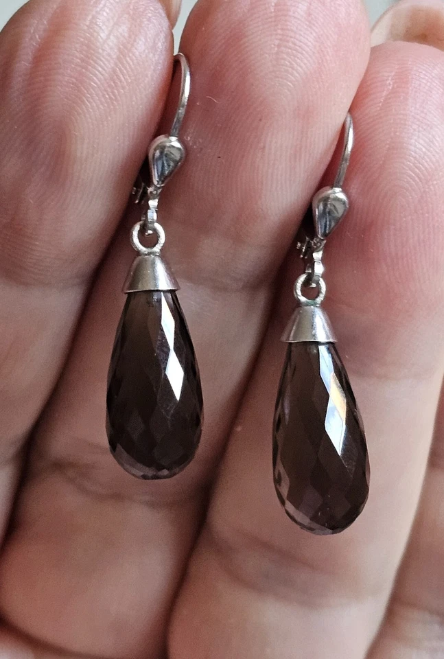 Elegantes Pendientes con piedra Rauh Topaz/Topacio Ahumado natural, plata 925 - Imagen 2 de 4