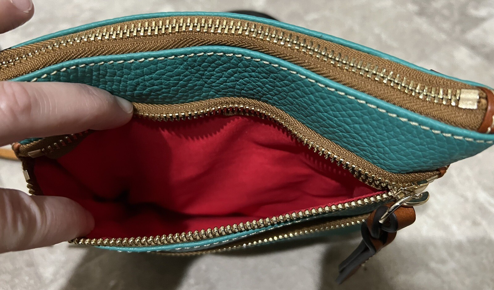 DOONEY & BOURKE Spearmint Green Pebble Grain Leather Triple Zip