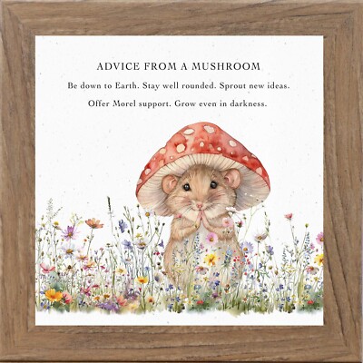 Advice from a Mushroom   Funny Mouse Spring Art   Framed Wall Decor