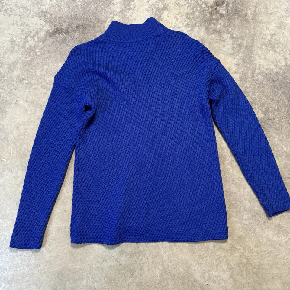 Suéter Linda Allard Ellen Tracy Mujer Talla Pequeña Lana Azul Cárdigan Acanalado Foto 2 de 4