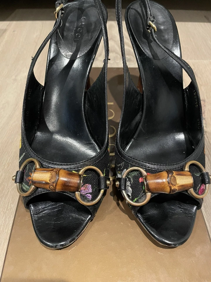 Женские черные бамбуковые туфли на каблуке с цветочным узором Gucci размер 9,5 - Изображение 4 из 4