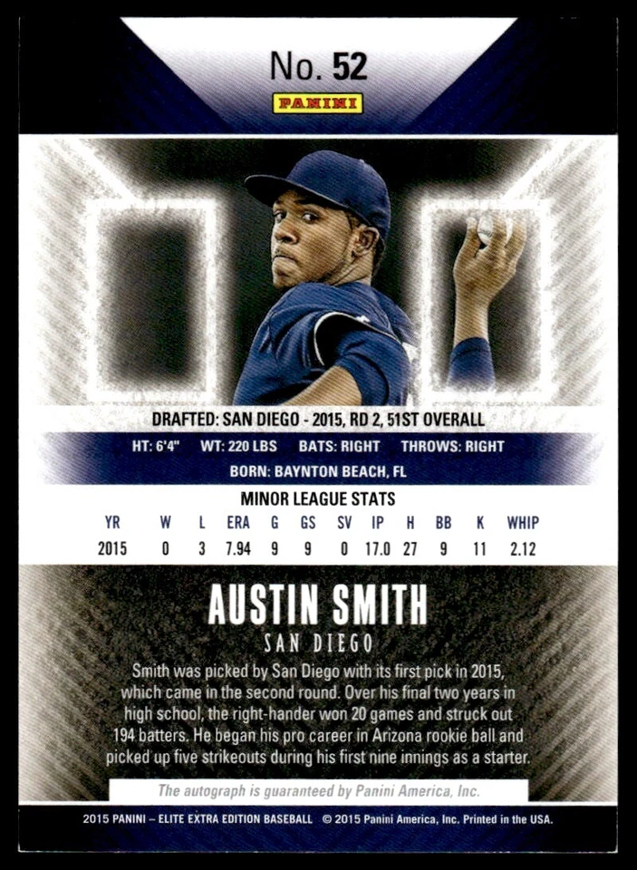 2014 Panini Elite Extra Edition USA Baseball 18U Game Jerseys Austin Smith USA - Image 2 of 2