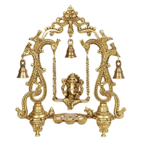 Ganesha Jhula Statue Brass Ganpati Swing Kirtimukha Idol Vastu Diwali 13.5 Inch - Picture 2 of 5