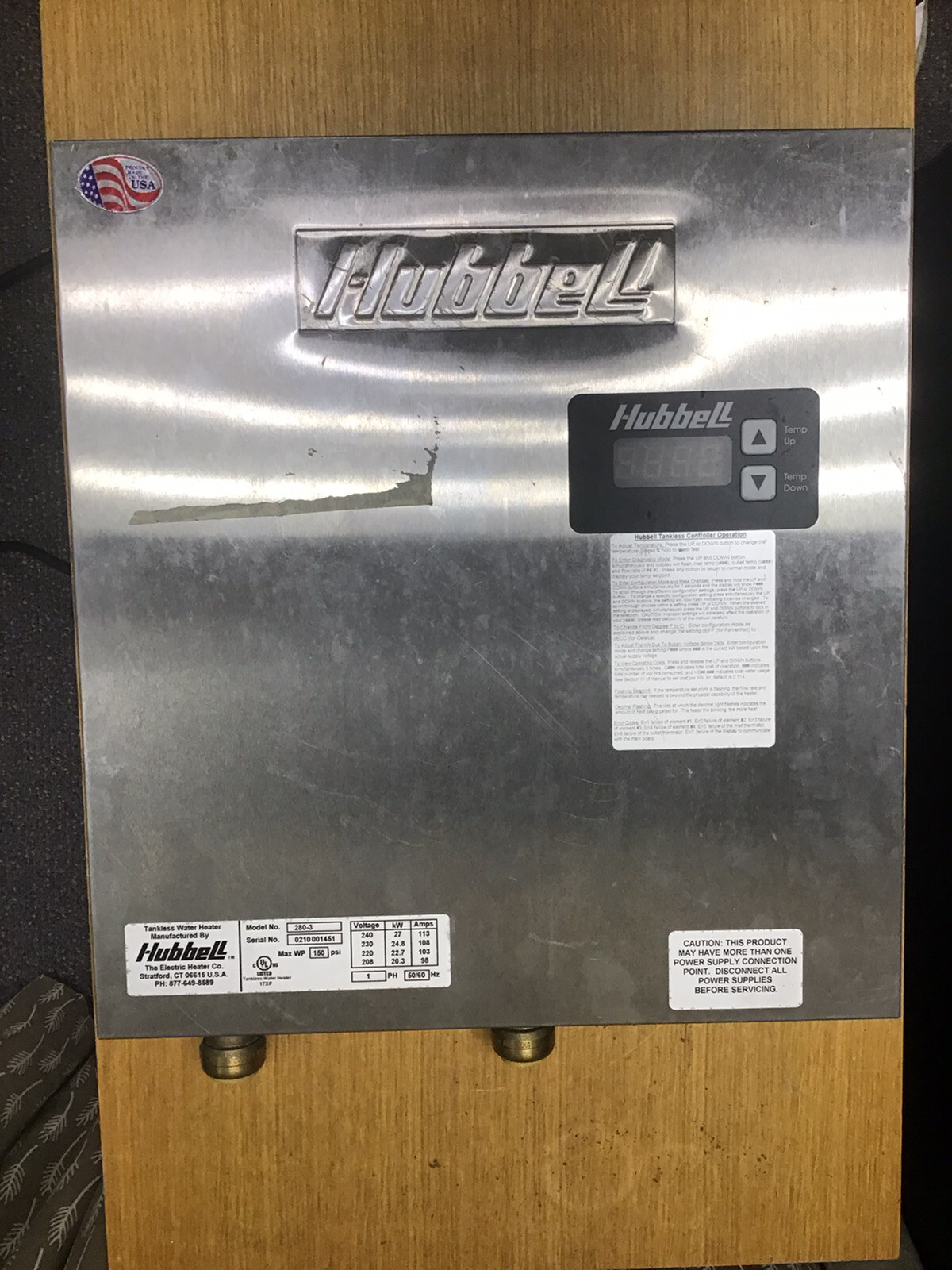 Hubbell Commercial Tankless Electric Water Heater Model 280-3 150 PSI | eBay