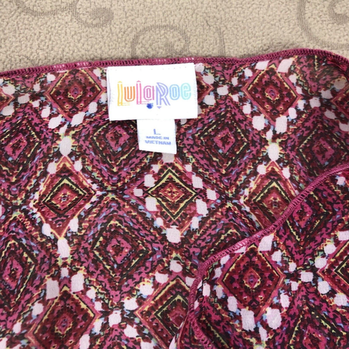 LuLaRoe Kimono Duster Jacket Fringe SzLG Boho Geometric Cowgirl Pink Party Sheer - Picture 7 of 9