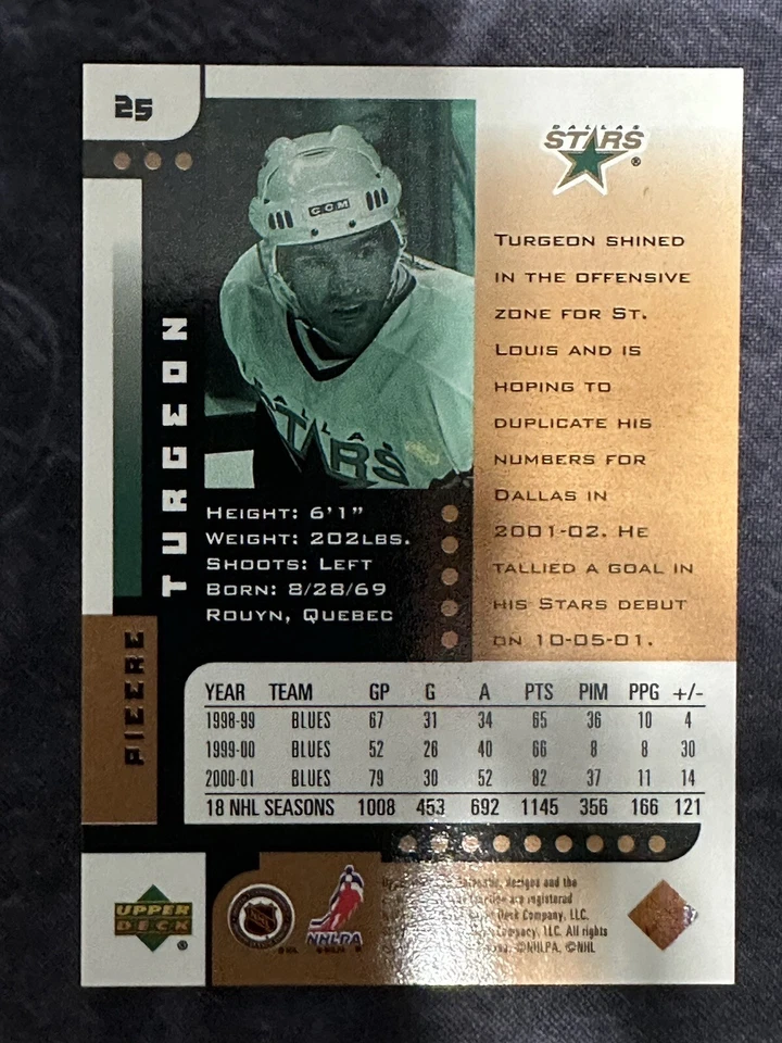 2001-02 SP Authentic SP Limited /150 25 Pierre Turgeon Dallas Stars - Image 2 of 2