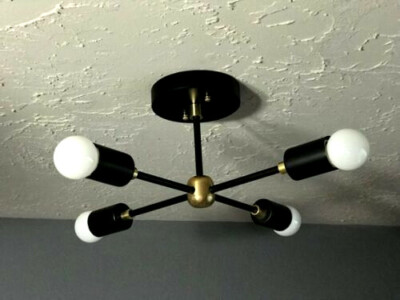 Mid Century Industrial Light 4 Arm Matte Black Finish Sputnik Industrial Light