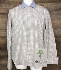 Robert Graham Men's Blue Plaid Long Sleeve Shirt French Cuffs Medium 39 15.5