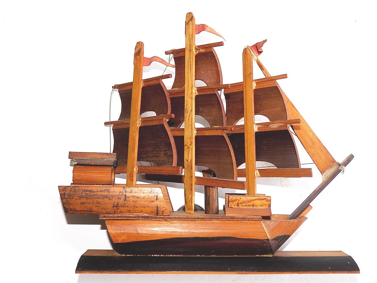 Vintage Bamboo Clipper Ship Sailing Boat Japan Vietnam Souvenir