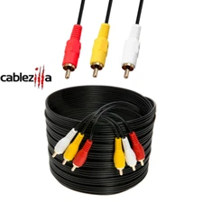 RCA Cable 3 Male To 3 Male Composite Video Audio AV Cord Adapter 6 12 15 25 FT