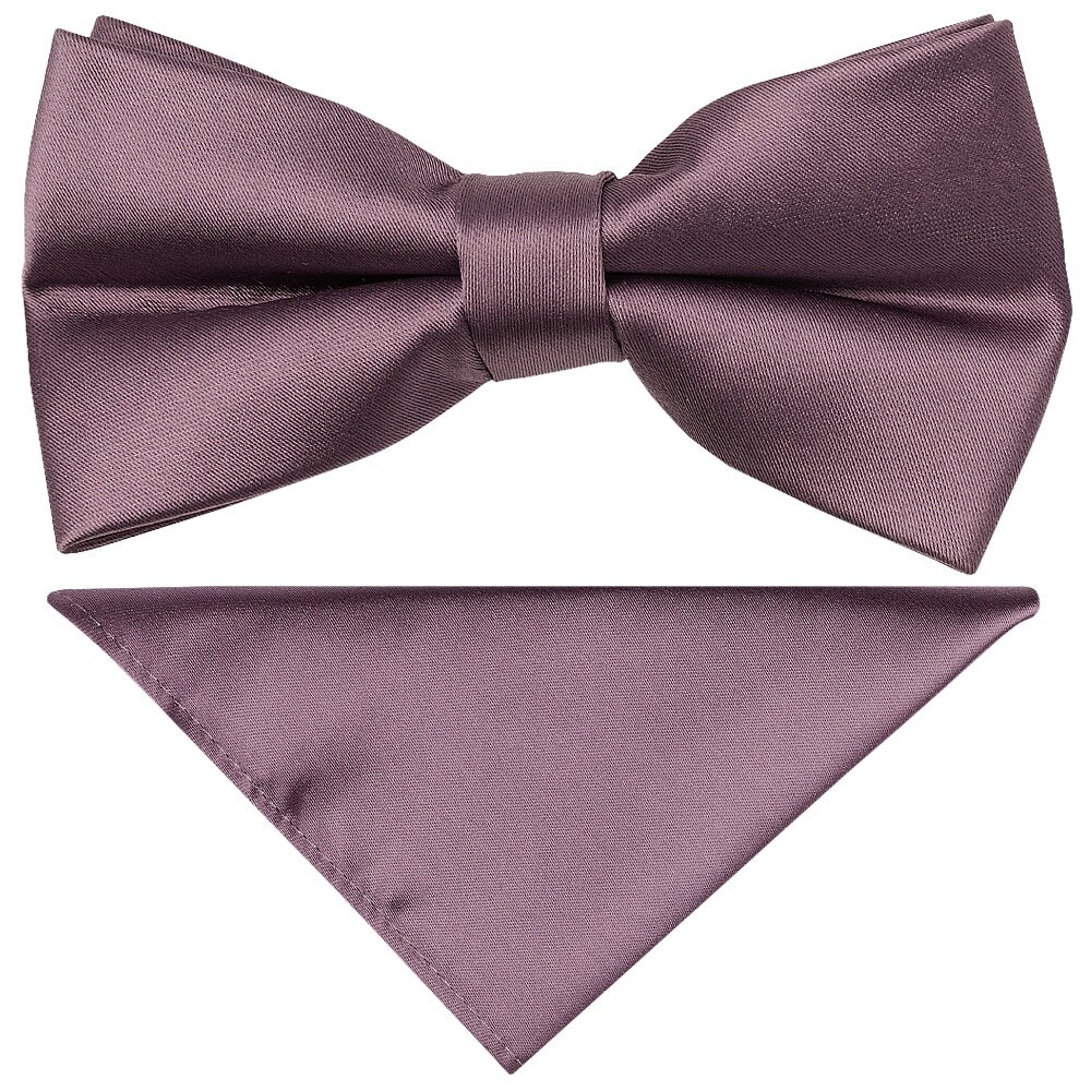 Pre Tied Plain Mauve Boys Bow Tie and Pocket Square Set Age 8-11 Wedding Tie