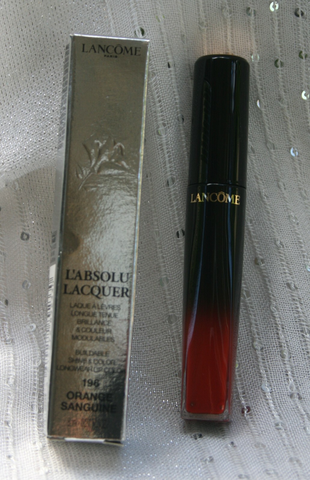 Lancome L'absolu Lacquer Buildable Longwear Lip Color 8ml 196 Orange Sanguine