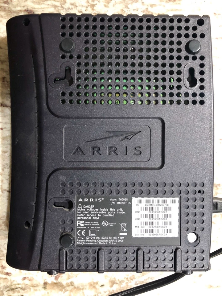 Arris Touchtone Telephony Modem Model # TM502G with Power Cord No Battery Tested - Image 2 of 4