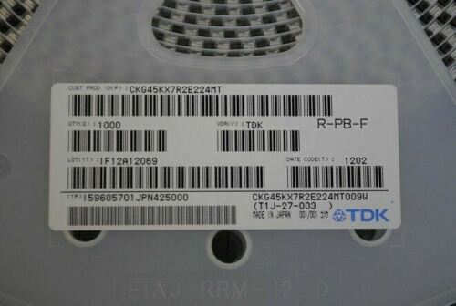 TDK MEGACAP CAPACITOR .22uF 250v CKG45KX7R2E224MT X7R SMPS FILTERING BYPASS 5pcs - Picture 2 of 2