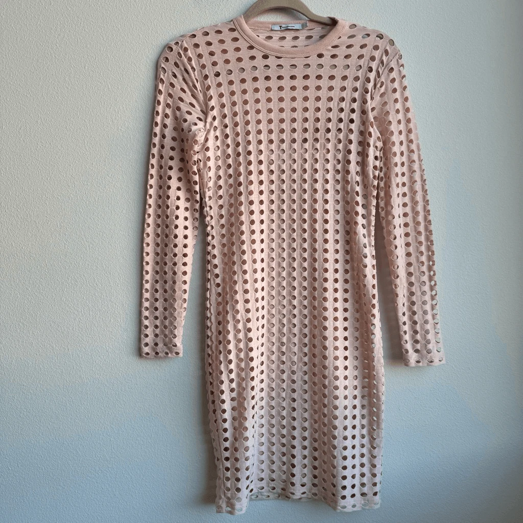 Alexander Wang Mini Abito Traforato Rosa Manica Lunga Street Style Taglia XS