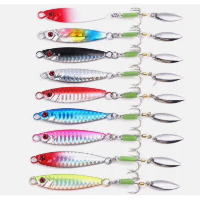 9PCS Metal Lead Jig Fishing Lures Jigging Bait Saltwater Tackle Spin Blades  Glow