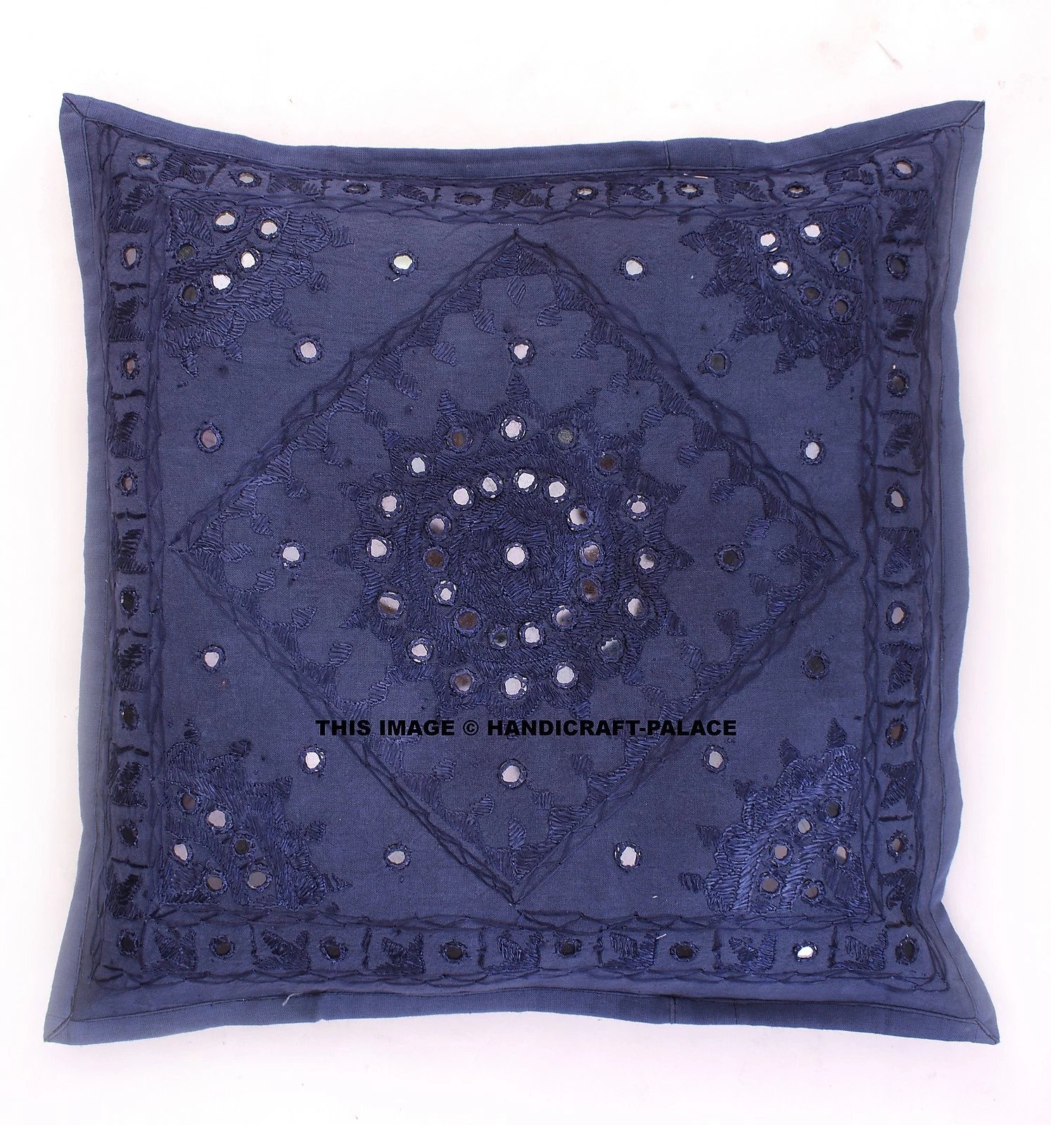 Indien Cotton Mirror Embroidered Blue Cushion Cover Decor Sofa Sham Throw 16"