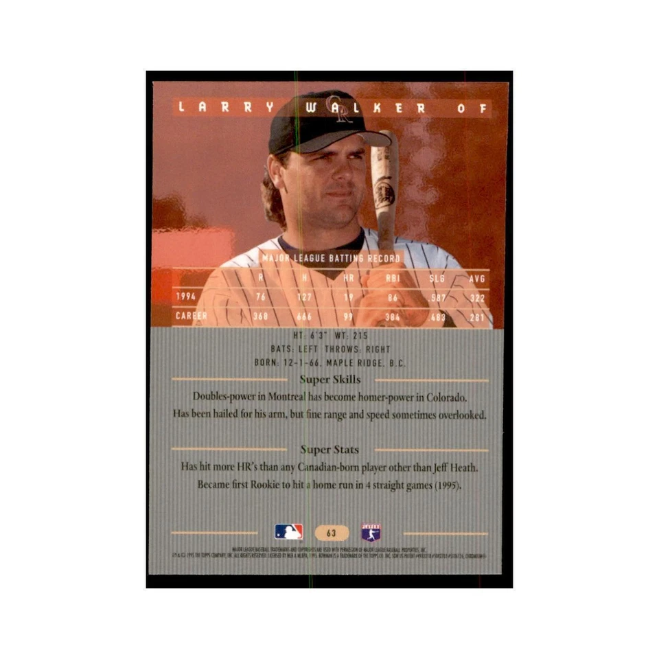 1995 Bowman's Best Larry Walker Baseball Cards #63 - Image 2 of 3