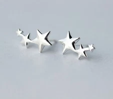 Women 925 Sterling Silver Polished Stars Stud Climber Crawlers Stud Earrings