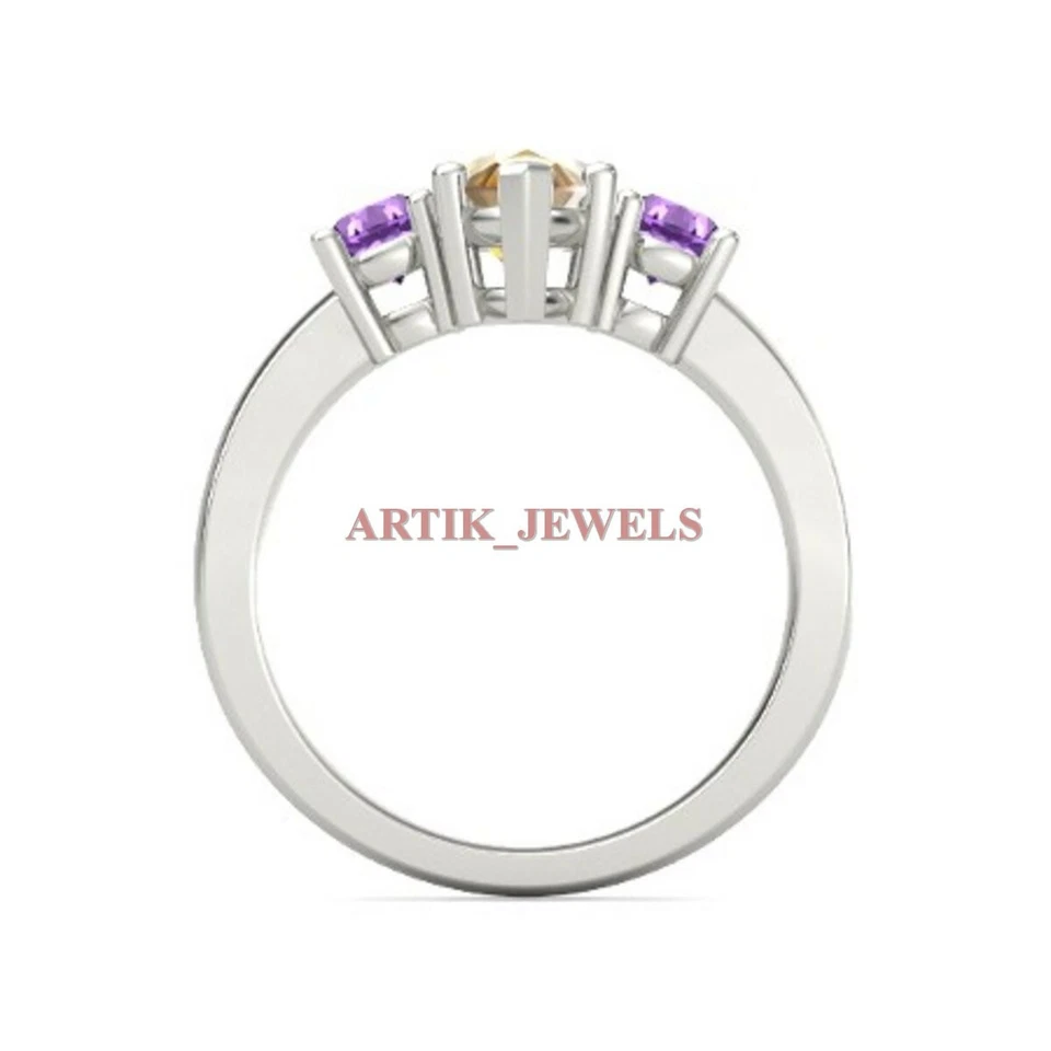 Natürlich Amethyst & Citrin Edelstein Mit 925 Sterlingsilber Ring für Damen 3745 - Bild 3 von 4