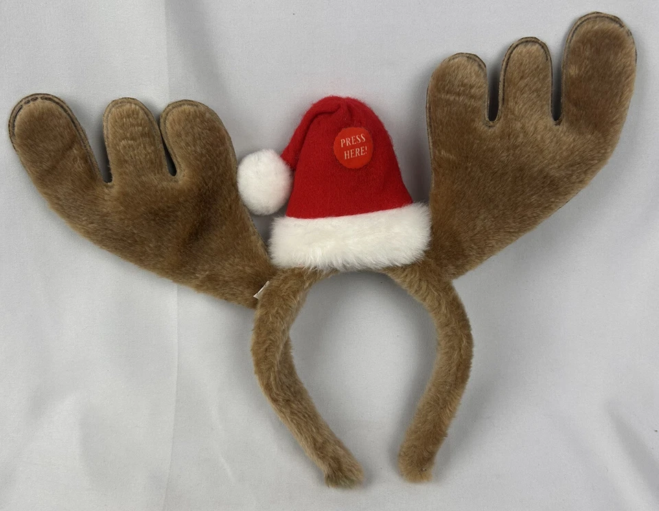 Diadema suave iluminada de vacaciones de renos con astas y sombrero de medias Navidad Foto 3 de 4