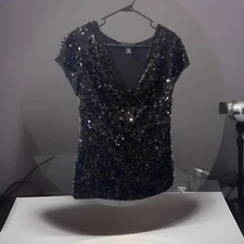 I-N-C International Concepts. Beautiful Black Sequin-Cowl  Top. Women's Large.
