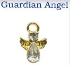 Guardian Angel Lapel Pin Wth 2 Crystal Stones, Gold Plated, Made in USA, NEW