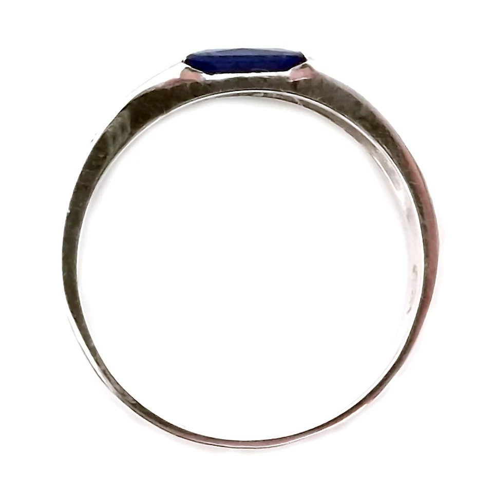 Anello Fede fedina solitario in argento 925 donna rodio oro bianco pietra blu  - Immagine 3 di 4