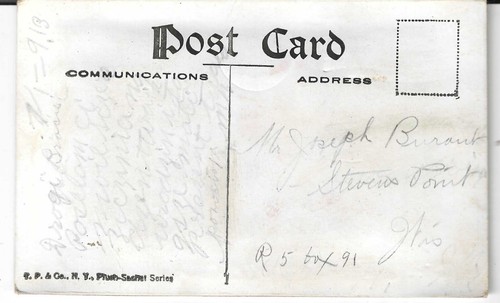 Happy Birthday 1910 postcard with red felt center surrounded by good luck items - Bild 2 von 2