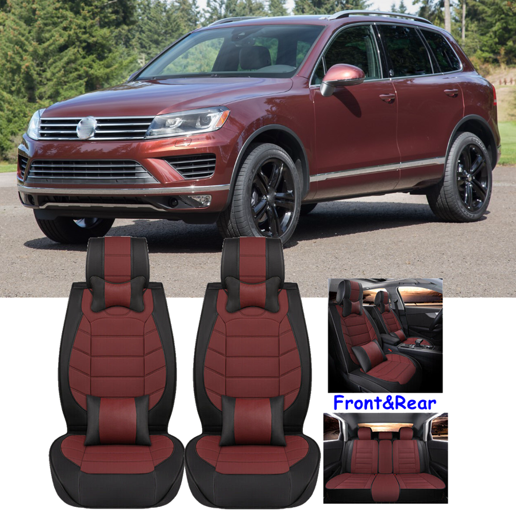 Car Seat Covers 5-Seater Front Rear Full Set PU Leather For Volkswagen Touareg
