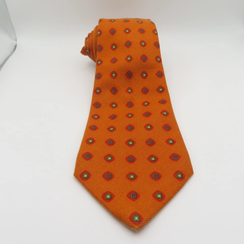 Corbata de Seda Kiton Naranja Rojo Verde Lunares 4" Ancho 60" Largo Italia Séptuple Foto 3 de 4