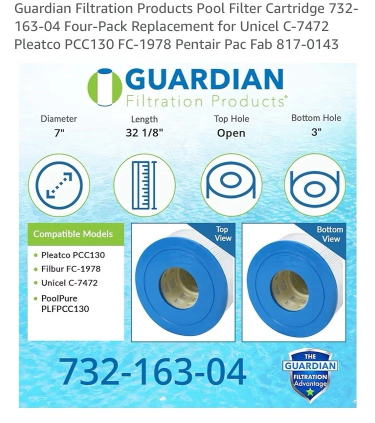 Guardian Filtration Products Pool Filter Cartridge 732-163-04 Four-Pack - Image 2 of 4