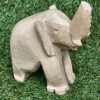 Vintage Hand Carved Stone Elephant Figure Statue Sculpture 3.5  X 7  - BROKEN